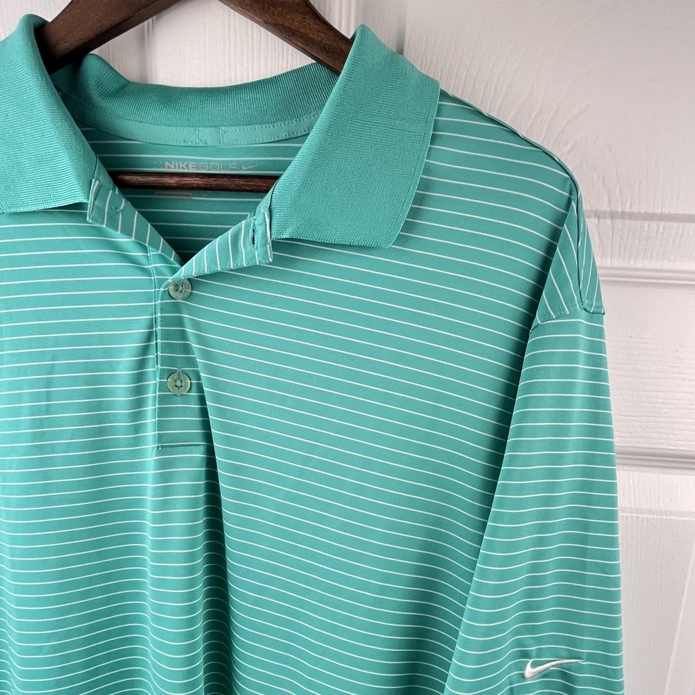 Nike Golf Polo Shirt Mens XL Green Stripe Dri-FIT Tour Performance Short Sleeve